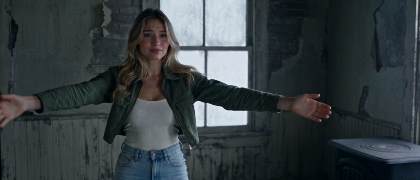 The choice in a zombie apocalypse love story: the woman has dropped the gun and opens her arms