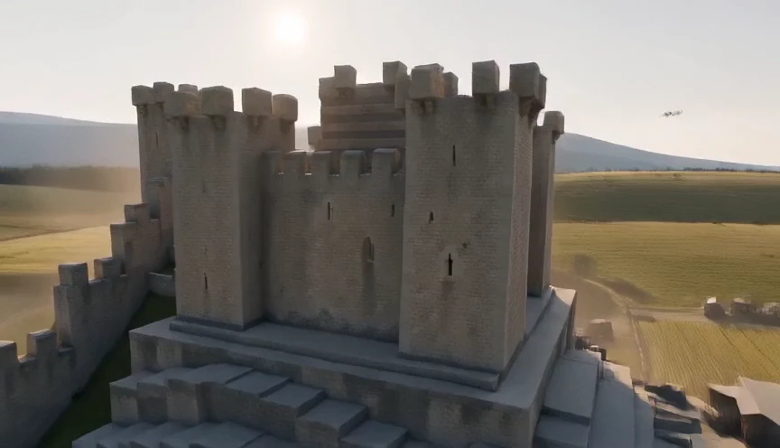 The finished castle-and-windmill flight Seedance 2.0 Mini returned for run b2b93be2