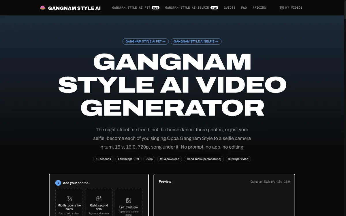 gangnamstyleai.org's Gangnam Style AI generator page