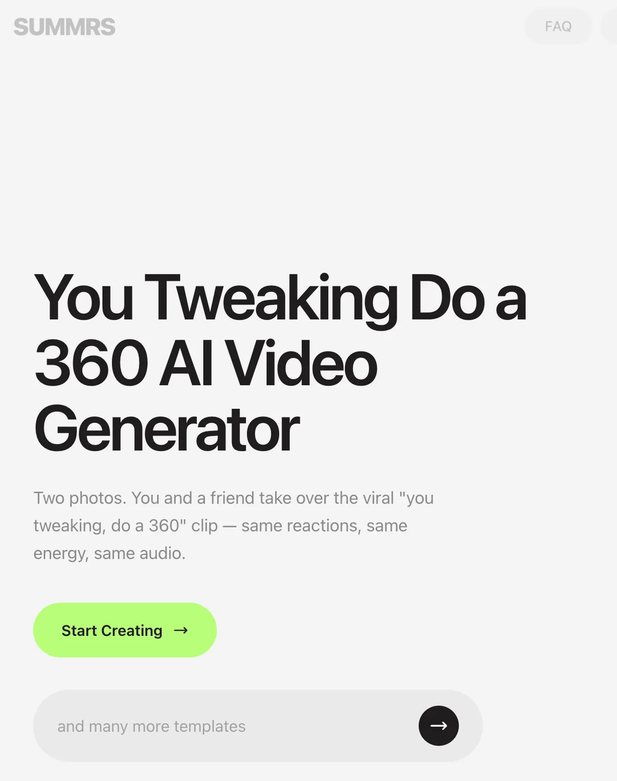 Summrs You Tweaking Do a 360 AI video generator page for two photos