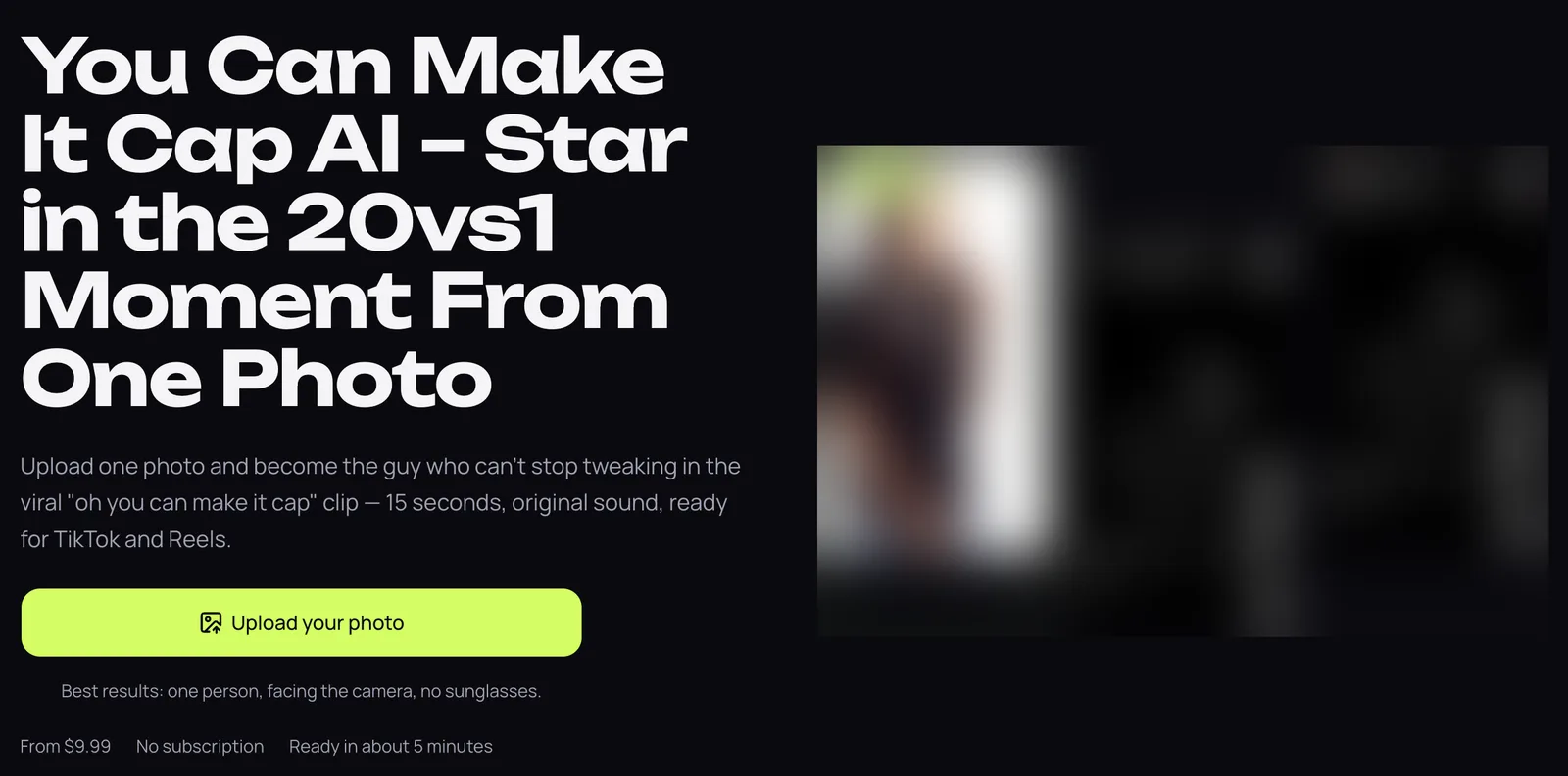 youcanmakeitcap.com You Can Make It Cap AI page with its one-photo upload button, from $9.99