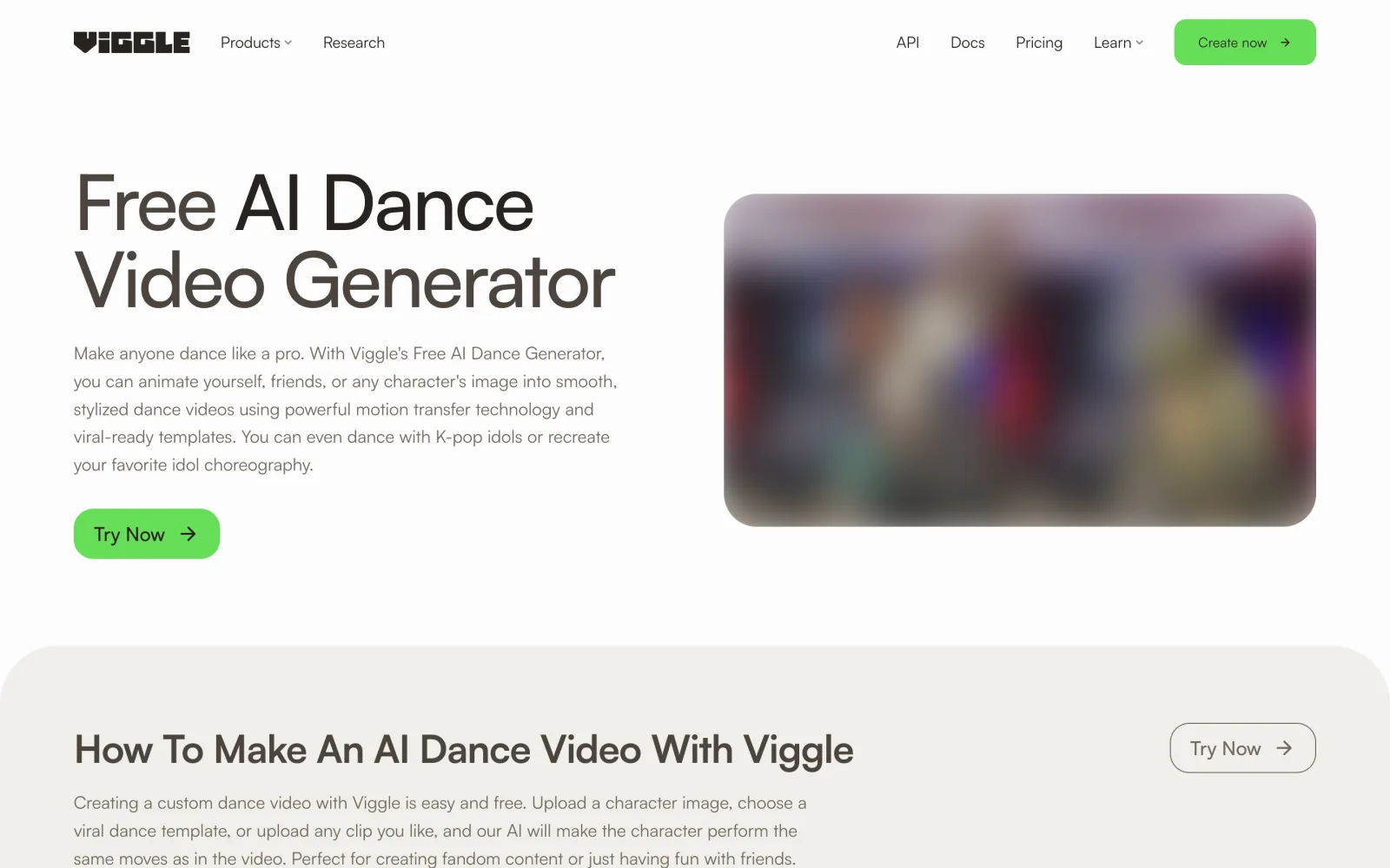 Viggle's Free AI Dance Video Generator page, where you upload any clip you like, such as a Talk Dirty dance clip, with its sample picture blurred