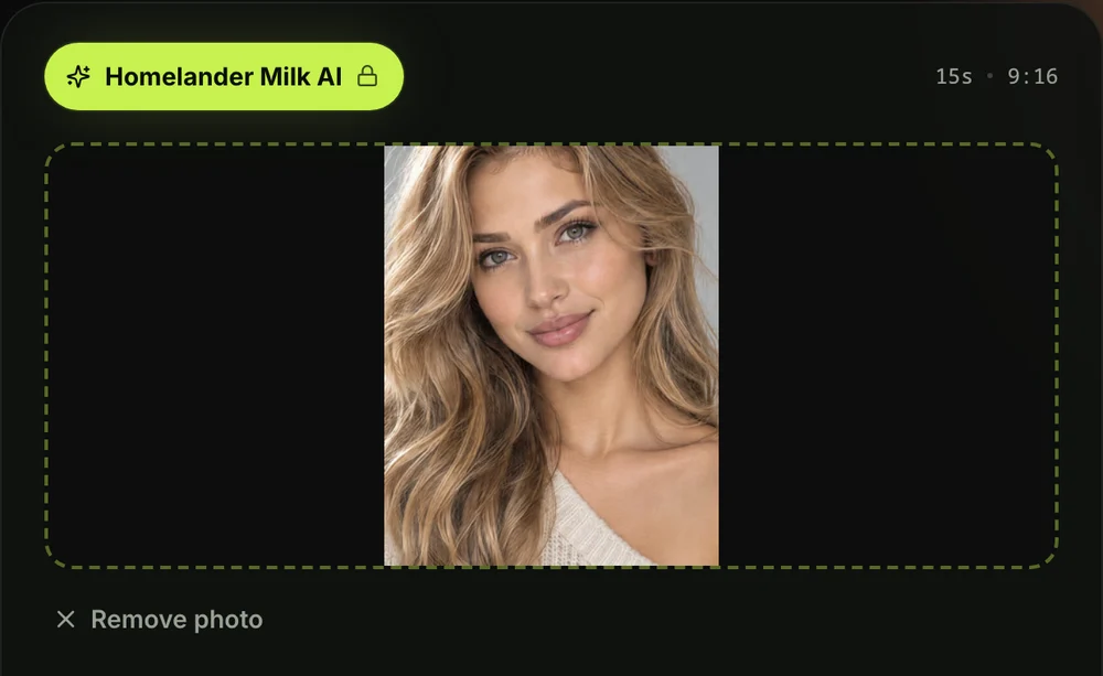 Step 1 on the Homelander Milk AI generator: the first photo added, the one who spills the milk