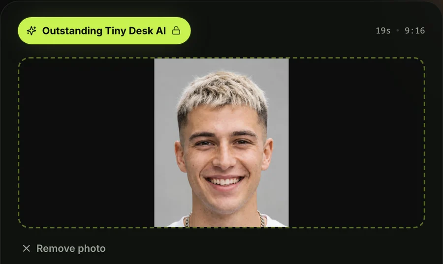 Step 1 on the Outstanding Tiny Desk AI page: the lead singer's photo added in the first box