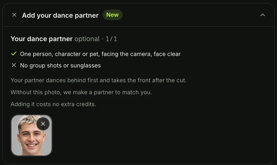Step 2 on the Smalltown Boy AI generator: the second photo box, for your dance partner, with a photo added