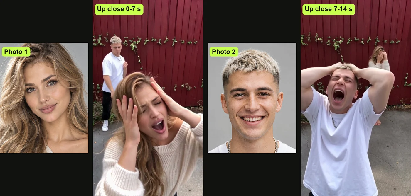 Who wails first in a Smalltown Boy AI video: photo 1 up close before the cut, photo 2 up close after it, each beside its photo