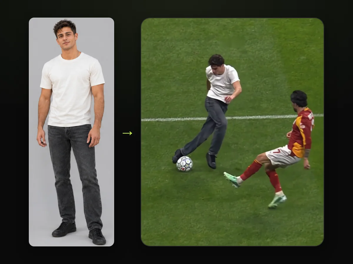 A photo of a man beside a frame from a Lamine Yamal rabona AI video made on Seadanse
