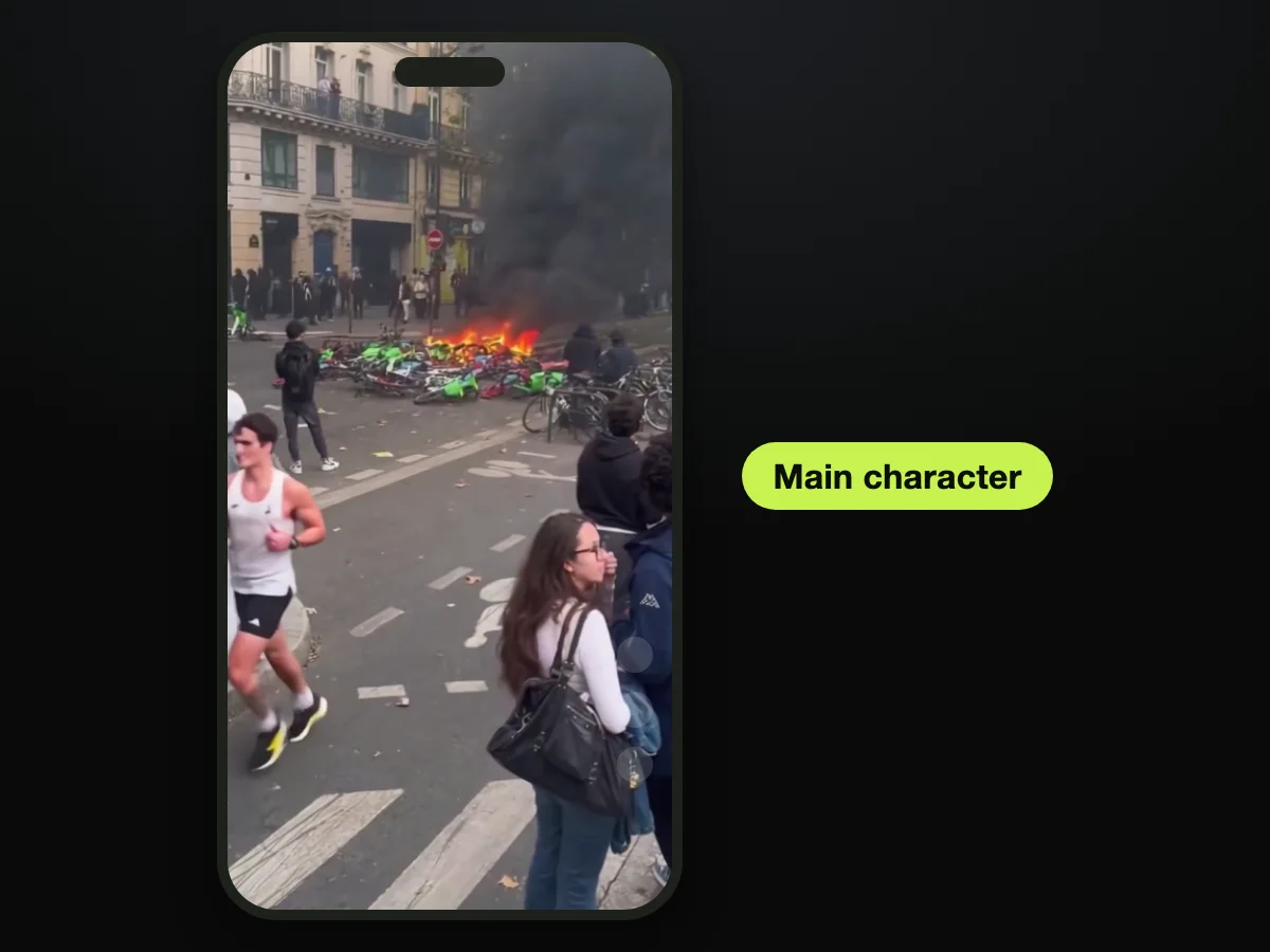 Cuadro de un video de corredora de París IA hecho en Seadanse, como publicación en un celular