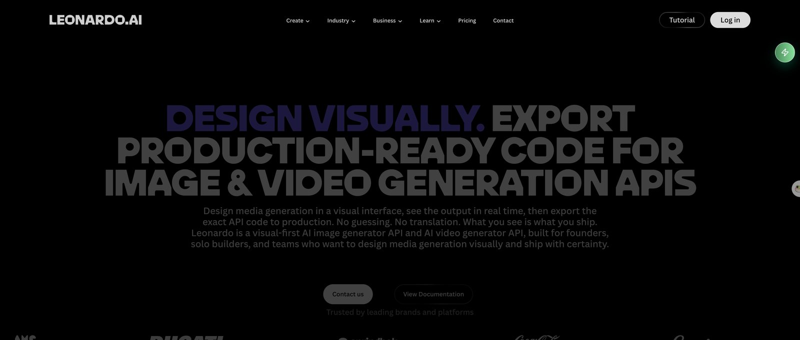 Leonardo.ai API home page for image and video generation APIs for developers